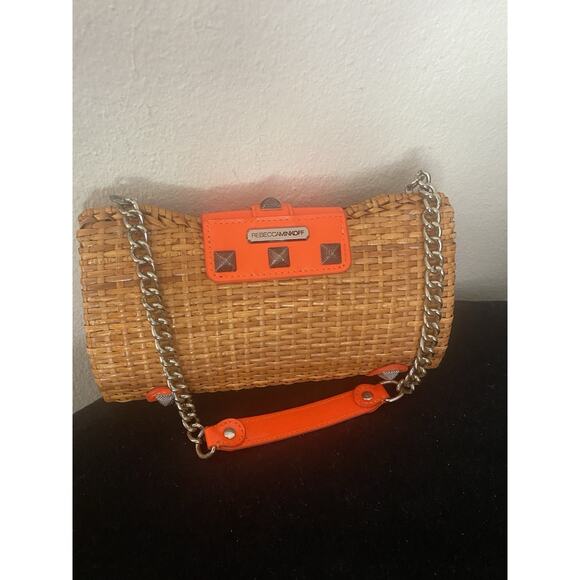 Rebecca Minkoff Neon Orange Straw Purse - Picture 1 of 14